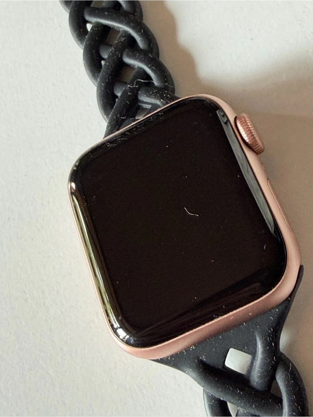 Rose Gold Apple Watch SE With Braided Silicone Band